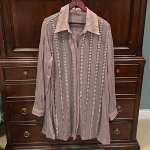 Crystal lined, sheer, tunic length blouse - 2x